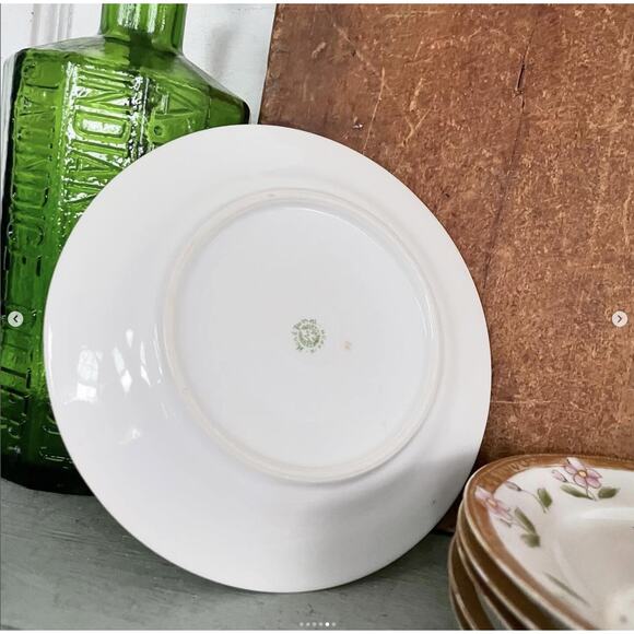 Antique Nippon Japan Bread Plates Porcelain Hand Painted Pink Flower Gold Rim x6 - Picture 5 of 6